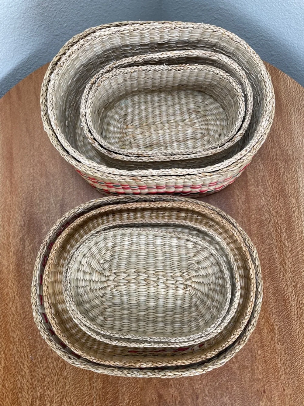 Set of 4 Vintage Grass Nesting Baskets with Lids